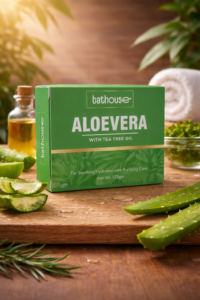 Bathouse aloe vera soap with tea tree oil packaging – hydrating and skin purifying herbal soap