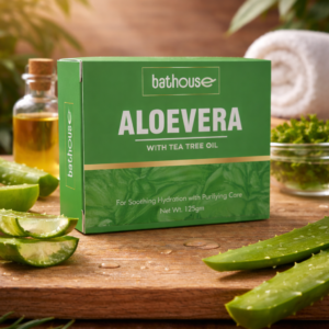 Bathouse aloe vera soap with tea tree oil packaging – hydrating and skin purifying herbal soap