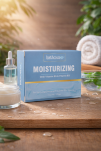 Bathouse moisturizing soap packaging with vitamin B5 and vitamin B3 for intense hydration