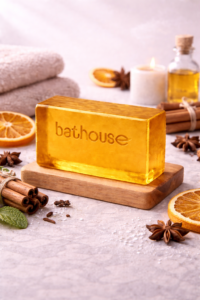 Natural Bathouse sandalwood soap bar enriched with pure sandalwood oil for deep cleansing and radiant skin