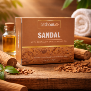 Bathouse sandalwood soap with pure Santalum sandalwood oil, handmade natural soap for glowing and healthy skin