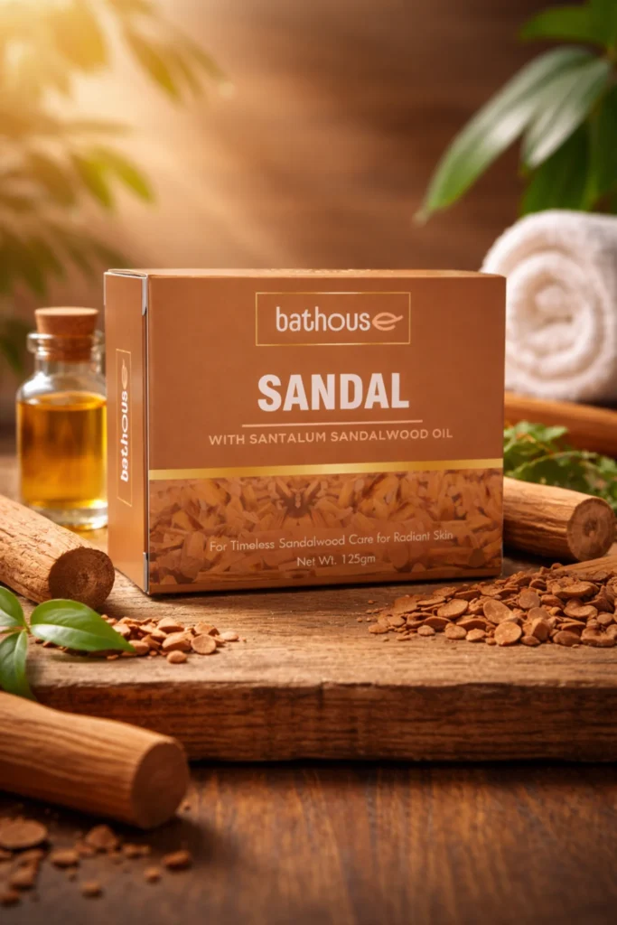 Bathouse sandalwood soap with santalum oil natural herbal skincare bar for glowing skin